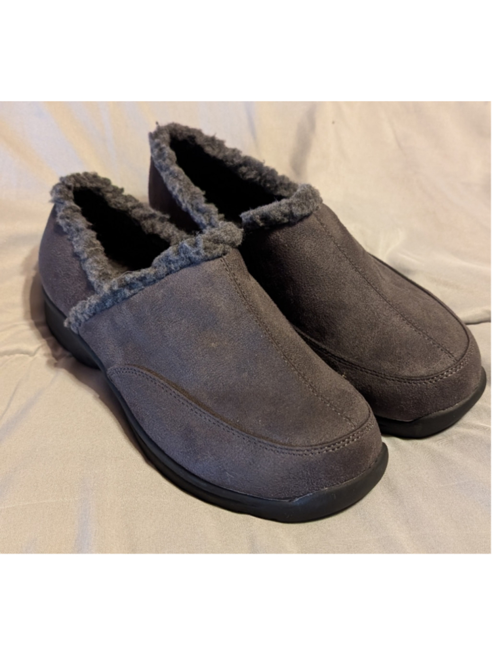 Comfortview Women's Dandie Clog Suede Upper Grey Faux Fur Lined Size 8.5 CC01